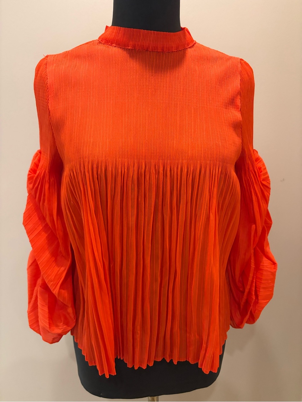 Brand new Pleated Ruffle-Sleeve Blouse - Vibrant Orange